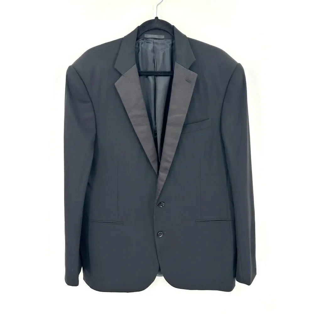 RALPH LAUREN Black Label Mens Black Tuxedo Jacket Satin Peak Lapel Wool Size 44L